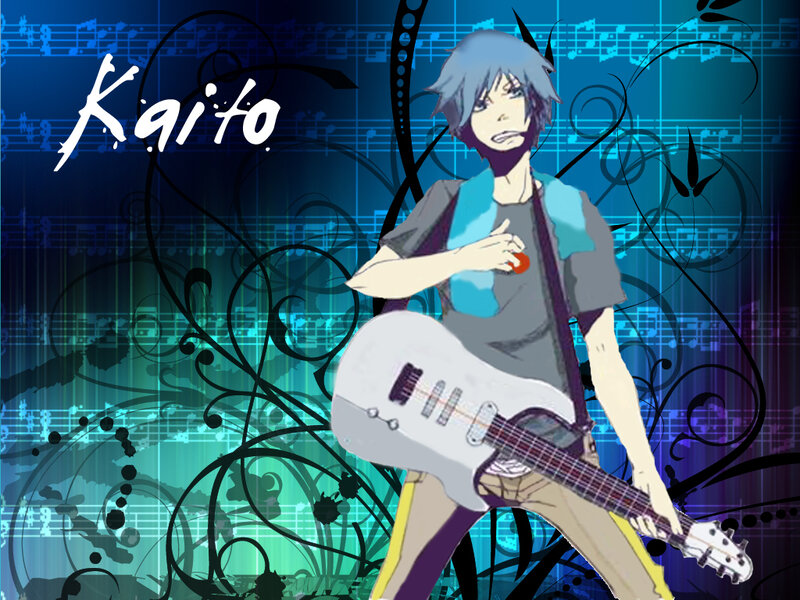 Anime Character with Guitar — Blue, Dynamic, Music Notes