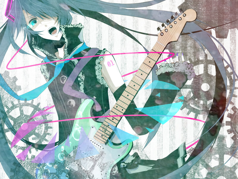 Anime Character with Guitar — Blue, Dynamic