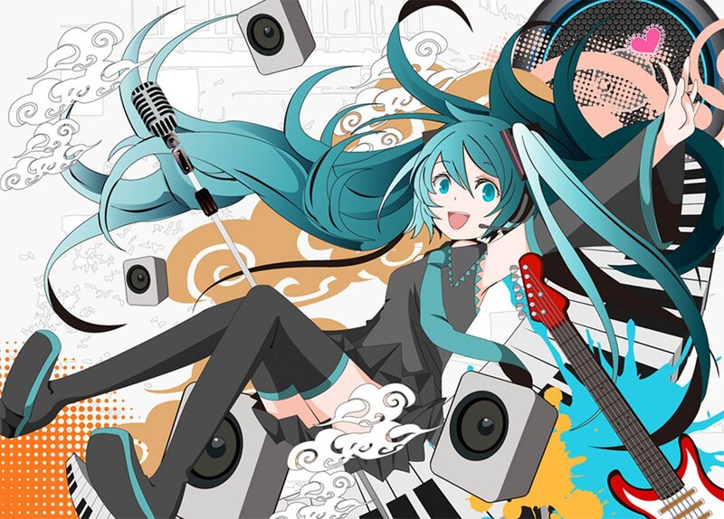 Anime Character with Guitar — Blue, Energetic, Digital Art