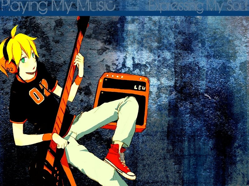 Anime Character with Guitar — Blue, Energetic