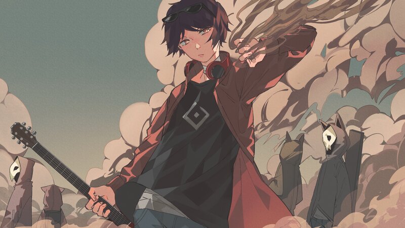 Anime Character with Guitar — Brown, Dramatic
