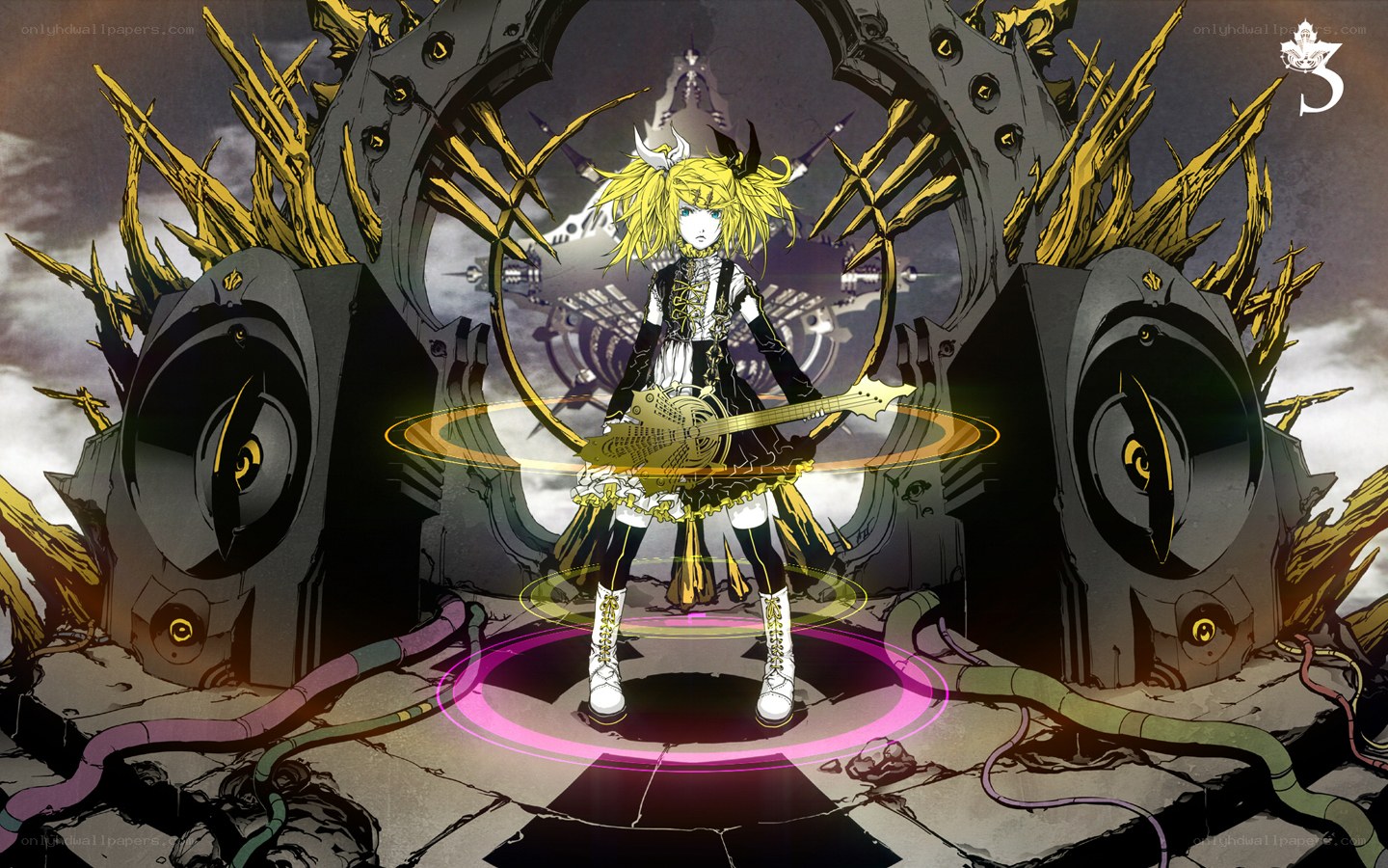 Anime character with guitar in dark setting