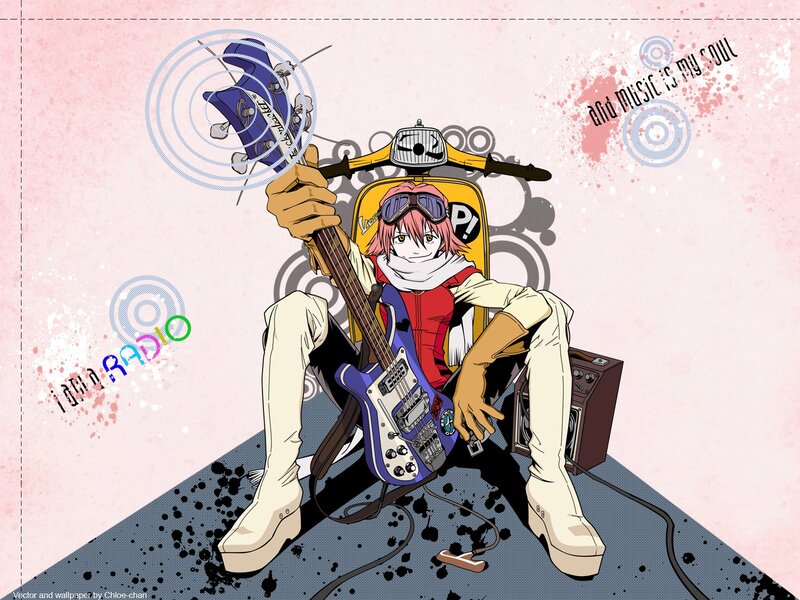 Anime Character with Guitar — Pink, Energetic