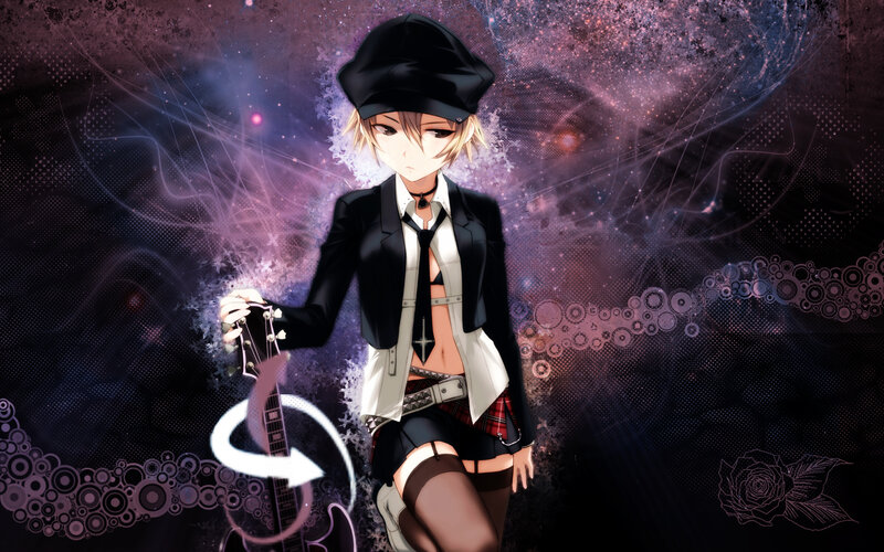 Anime Character with Guitar — Purple