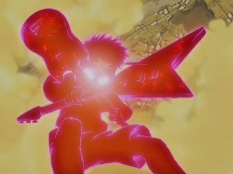 Anime Character with Guitar — Red