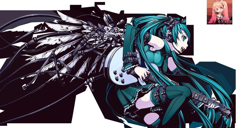 Anime Character with Guitar — Teal, Dramatic