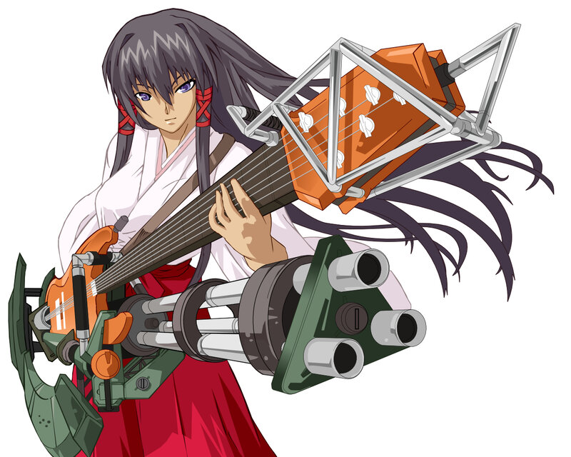 anime character with guitar weapon