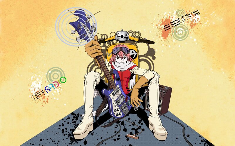 Anime Character with Guitar — Yellow, Energetic, Amplifier