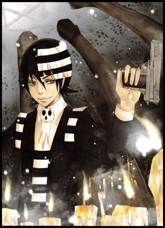 Anime character with gun and candles