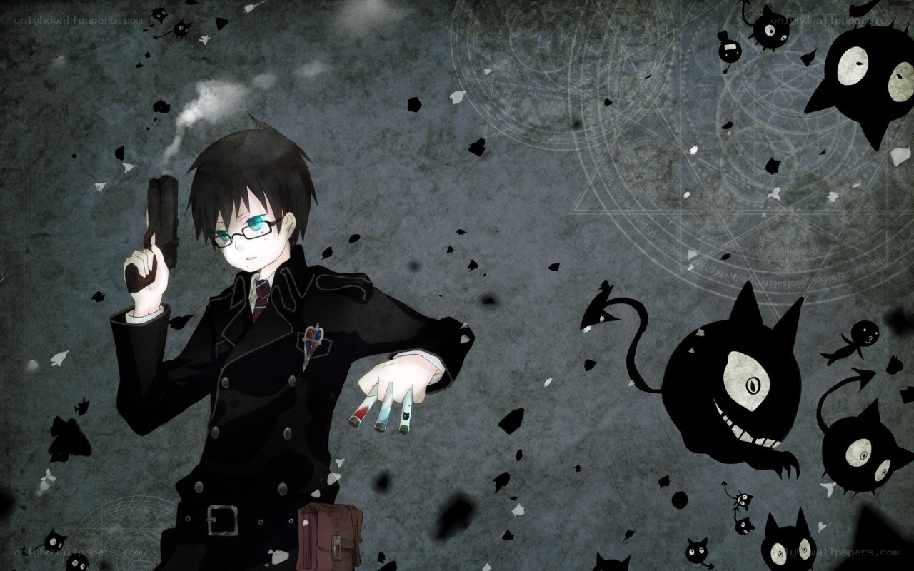 anime character with gun and demons