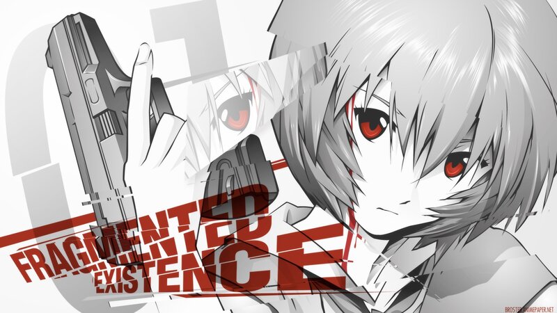anime character with gun and red eyes