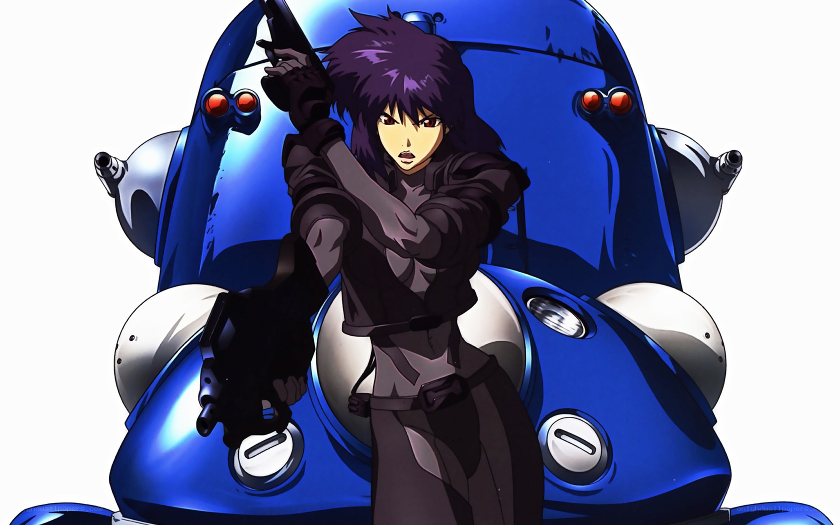 anime character with gun and robot
