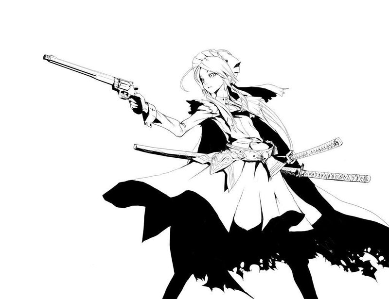 anime character with gun and swords