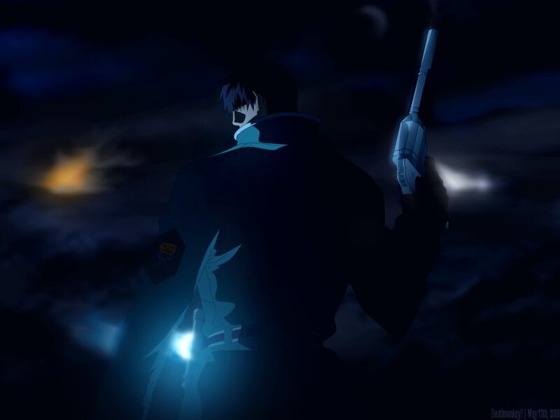anime character with gun at night