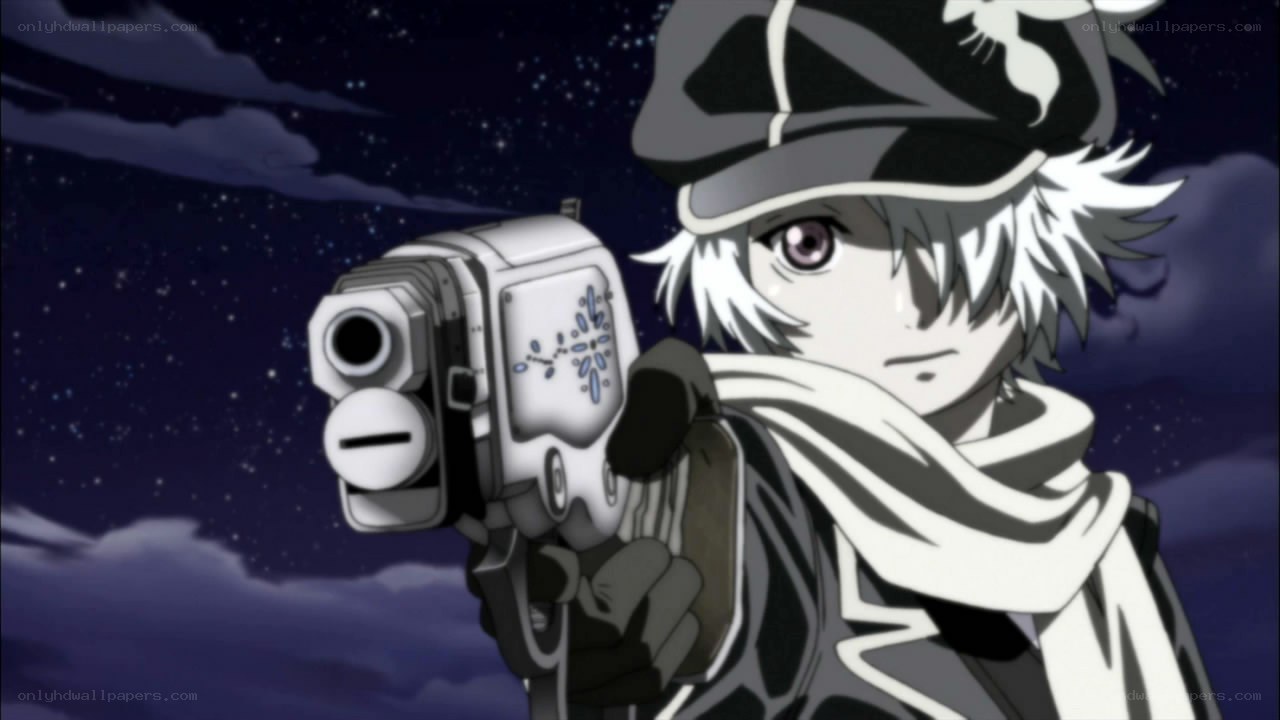 anime character with gun at night
