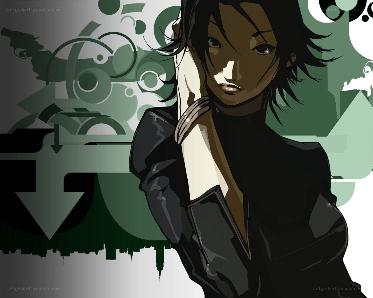 anime character with gun background