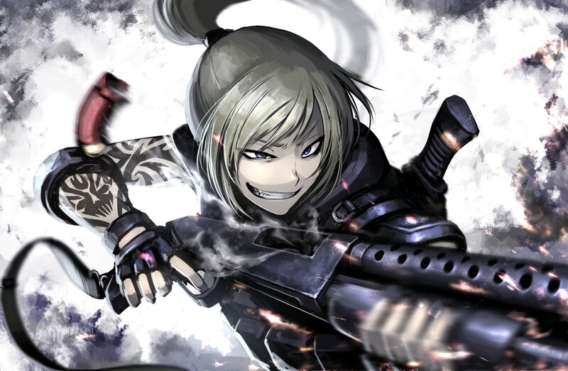 Anime Character with Gun — Black, Aggressive