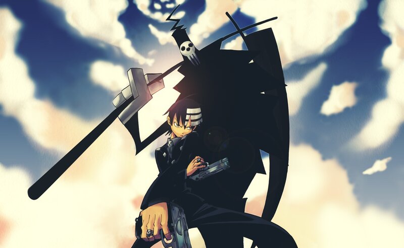Anime Character with Gun — Black, Dramatic, Afternoon, Scythe