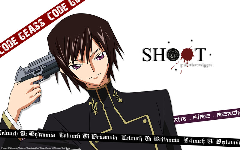 Anime Character with Gun — Black, Dramatic, Blood Splatter