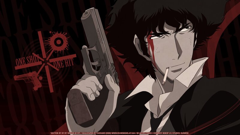 Anime Character with Gun — Black, Dramatic, Cigarette