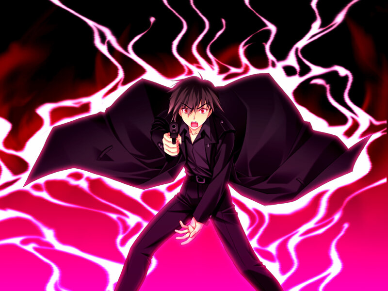 Anime Character with Gun — Black, Dramatic, Coat