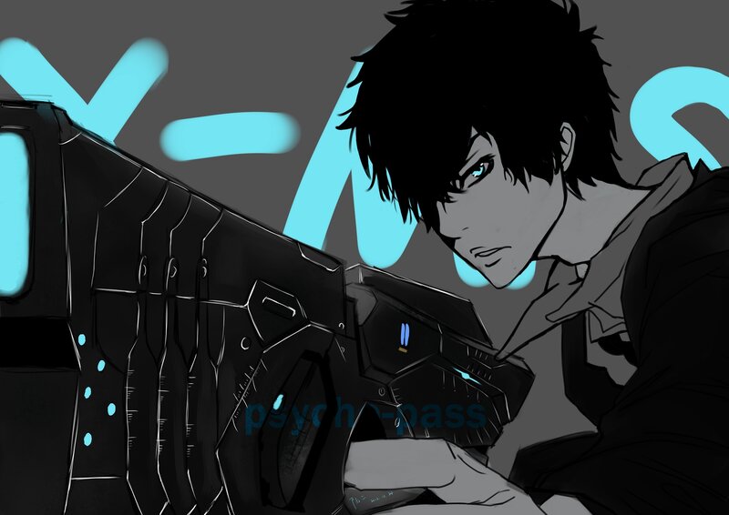 Anime Character with Gun — Black, Dramatic, Digital Art, Blue Lights