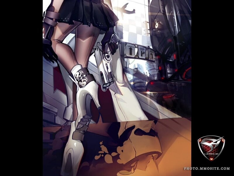 Anime Character with Gun — Black, Dramatic, Digital Art, Skirt
