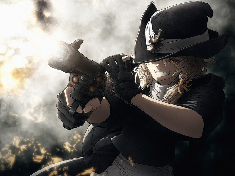 Anime Character with Gun — Black, Dramatic, Hat