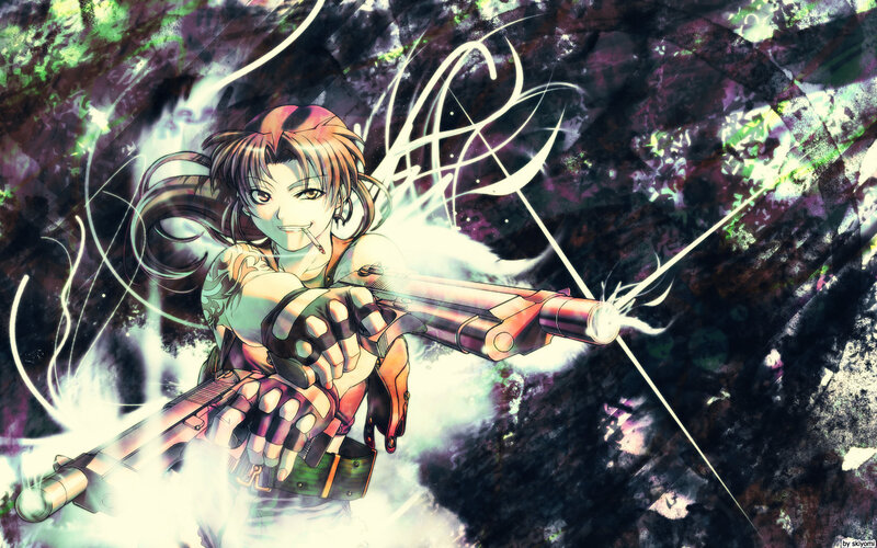 Anime Character with Gun — Black, Dramatic, Manga, Cigarette, Tattoo