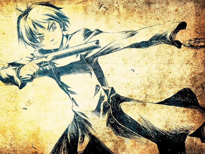 Anime Character with Gun — Black, Dramatic, Manga, Coat, Paper