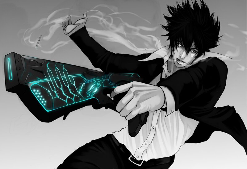Anime Character with Gun — Black, Dramatic, Manga, Smoke
