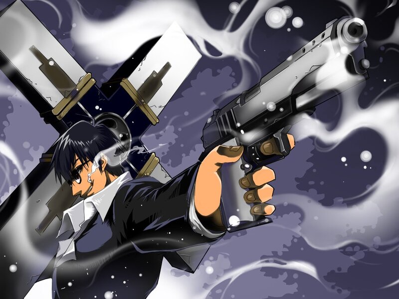Anime Character with Gun — Black, Dramatic, Manga, Suit