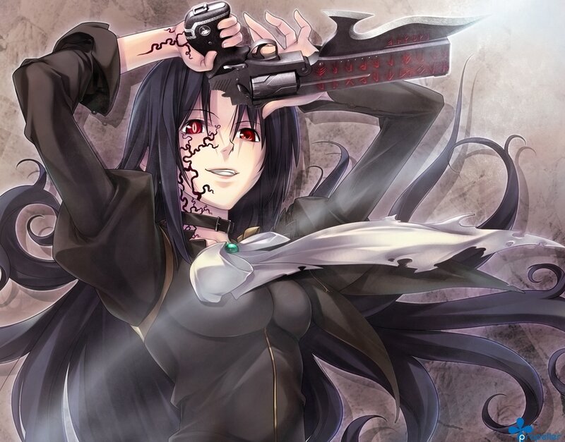 Anime Character with Gun — Black, Dramatic, Manga