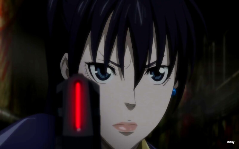 Anime Character with Gun — Black, Dramatic, Night, Blue Eyes