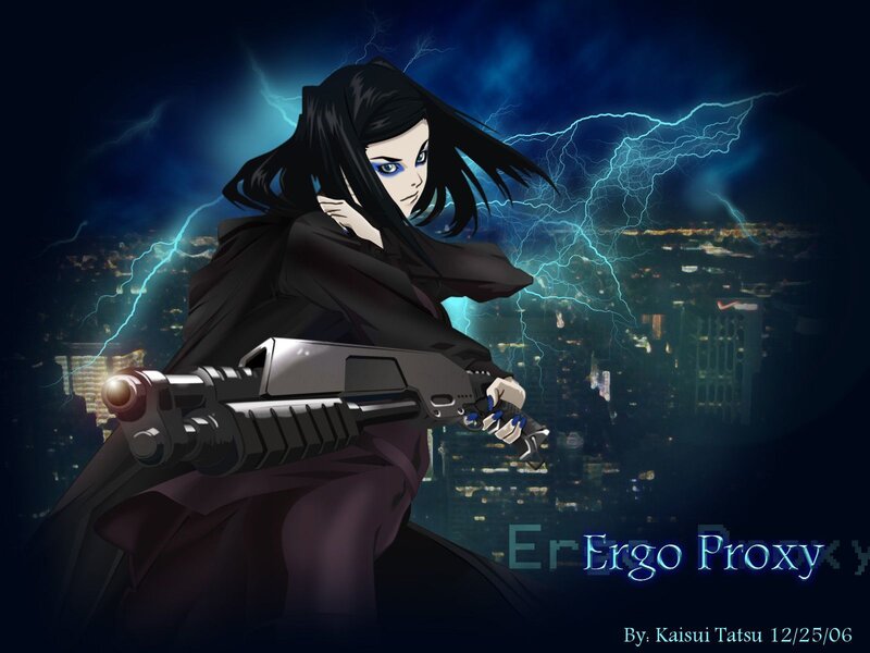 Anime Character with Gun — Black, Dramatic, Night, Lightning