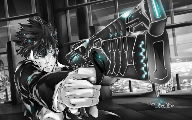 Anime Character with Gun — Black, Dramatic, Night, Manga, Cityscape
