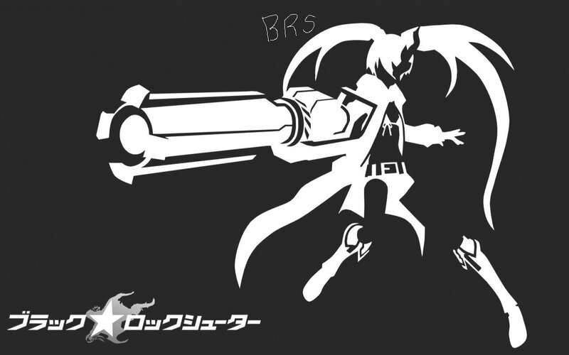 Anime Character with Gun — Black, Dramatic, Vector Art, Long Hair
