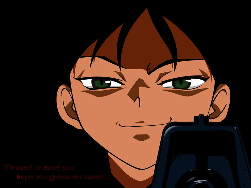 Anime Character with Gun — Black, Intense