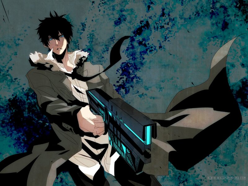 Anime Character with Gun — Blue, Dramatic, Coat