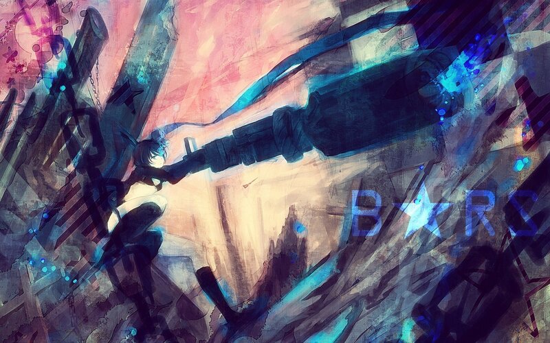 Anime Character with Gun — Blue, Dramatic, Digital Art, Stars