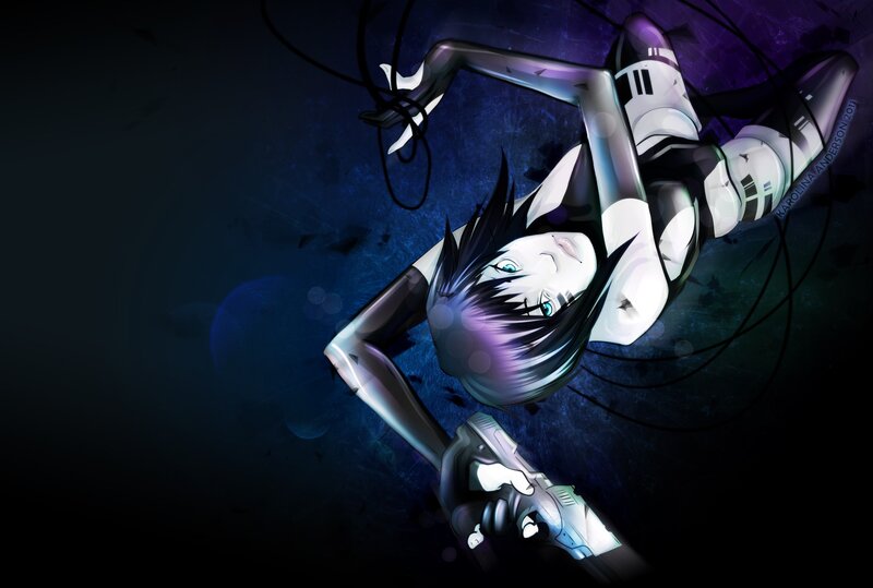 Anime Character with Gun — Blue, Dramatic, Night, Digital Art