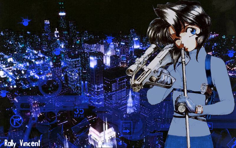 Anime Character with Gun — Blue, Dramatic, Night, Manga
