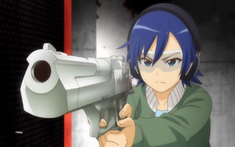 Anime Character with Gun — Blue, Serious