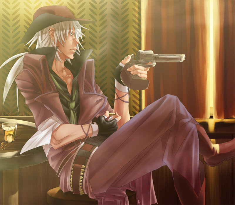 Anime Character with Gun — Brown, Dramatic, Afternoon