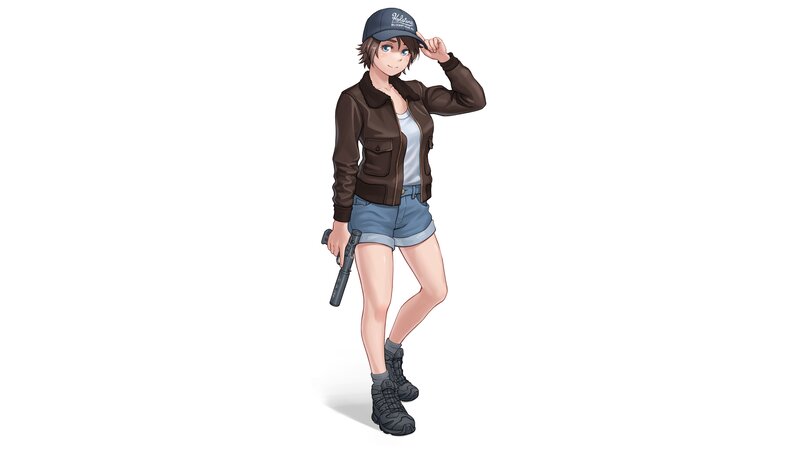 Anime Character with Gun — Brown, Neutral
