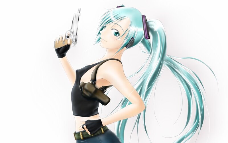 Anime Character with Gun — Cyan