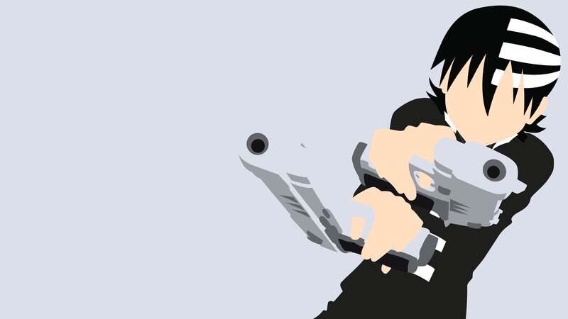 Anime Character with Gun — Gray, Dramatic, Minimalist