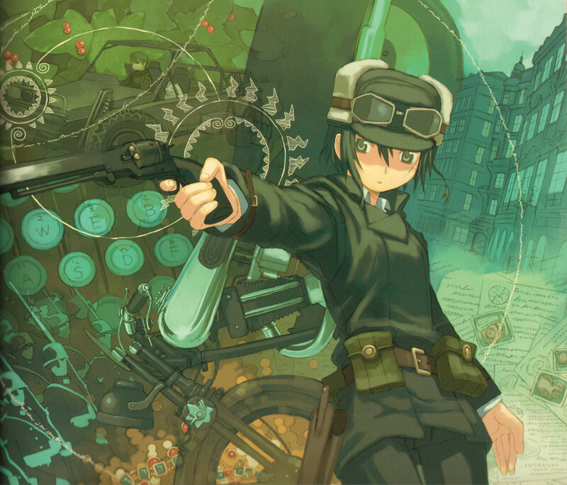 Anime Character with Gun — Green, Dramatic, Manga, Motorcycle