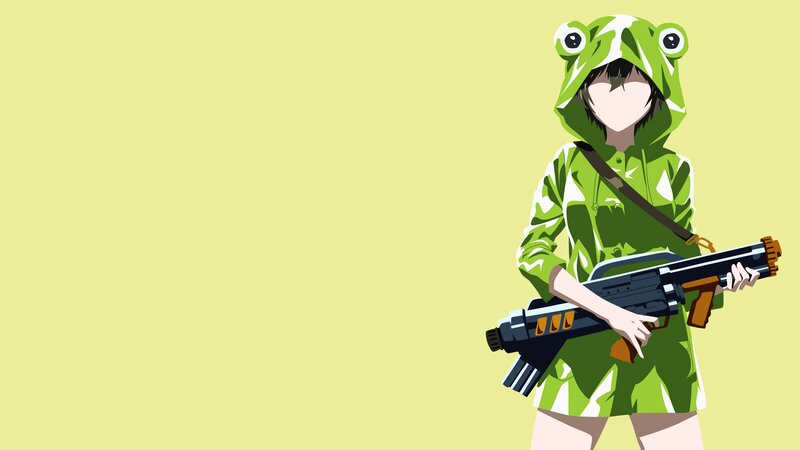 Anime Character with Gun — Green, Playful