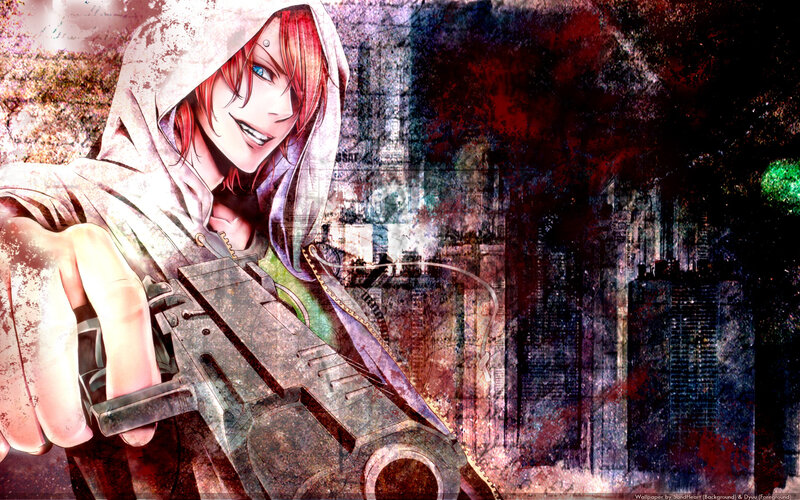 Anime character with gun in city